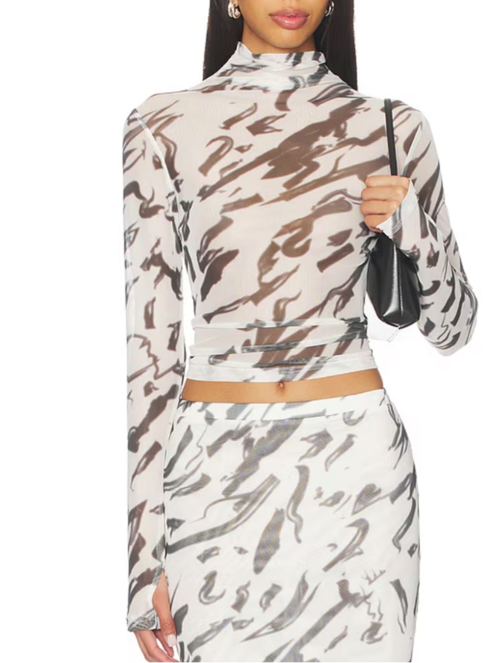 Sheer Abstract Print top in White & black